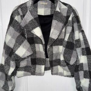 Buckle Black & Gray Plaid Teddy Jacket